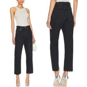NWT AGOLDE Jeans 90's Crop Mid Rise Loose Straight Black Size 25